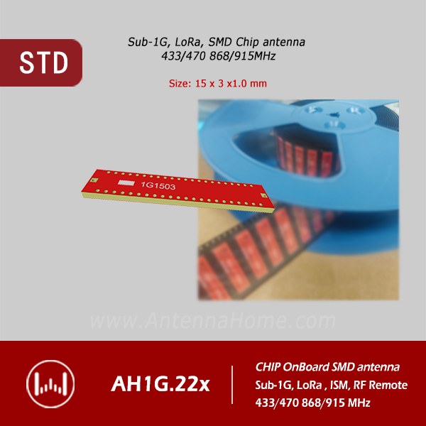 LoRa/LoRaWAN, 433/470 868/915MHz, SMD, CHIP Antenna  AH1G.225