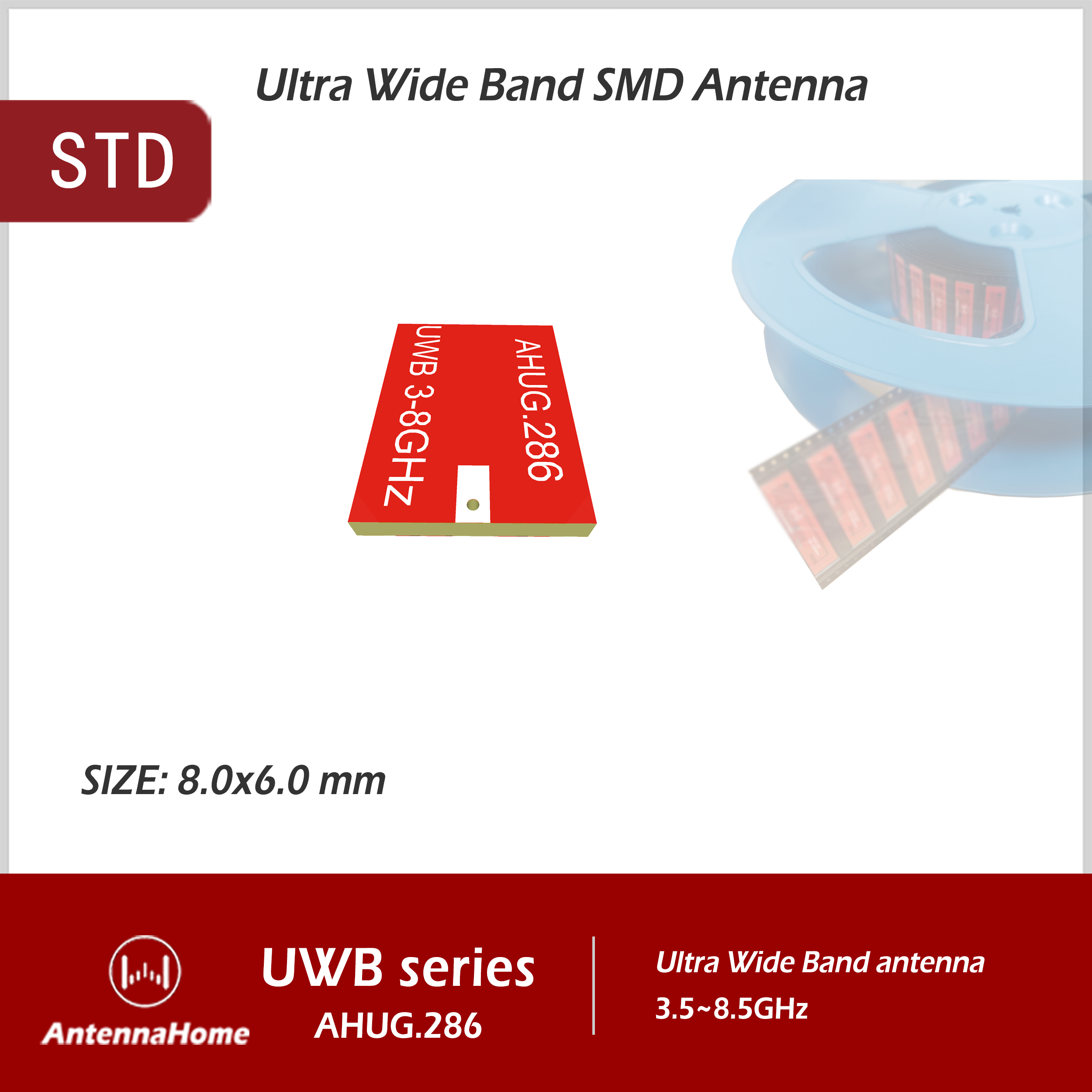 UWB CHIP antenna, AHUG.286, PDOA, TDOA, Decawave, DW1000, DW3000