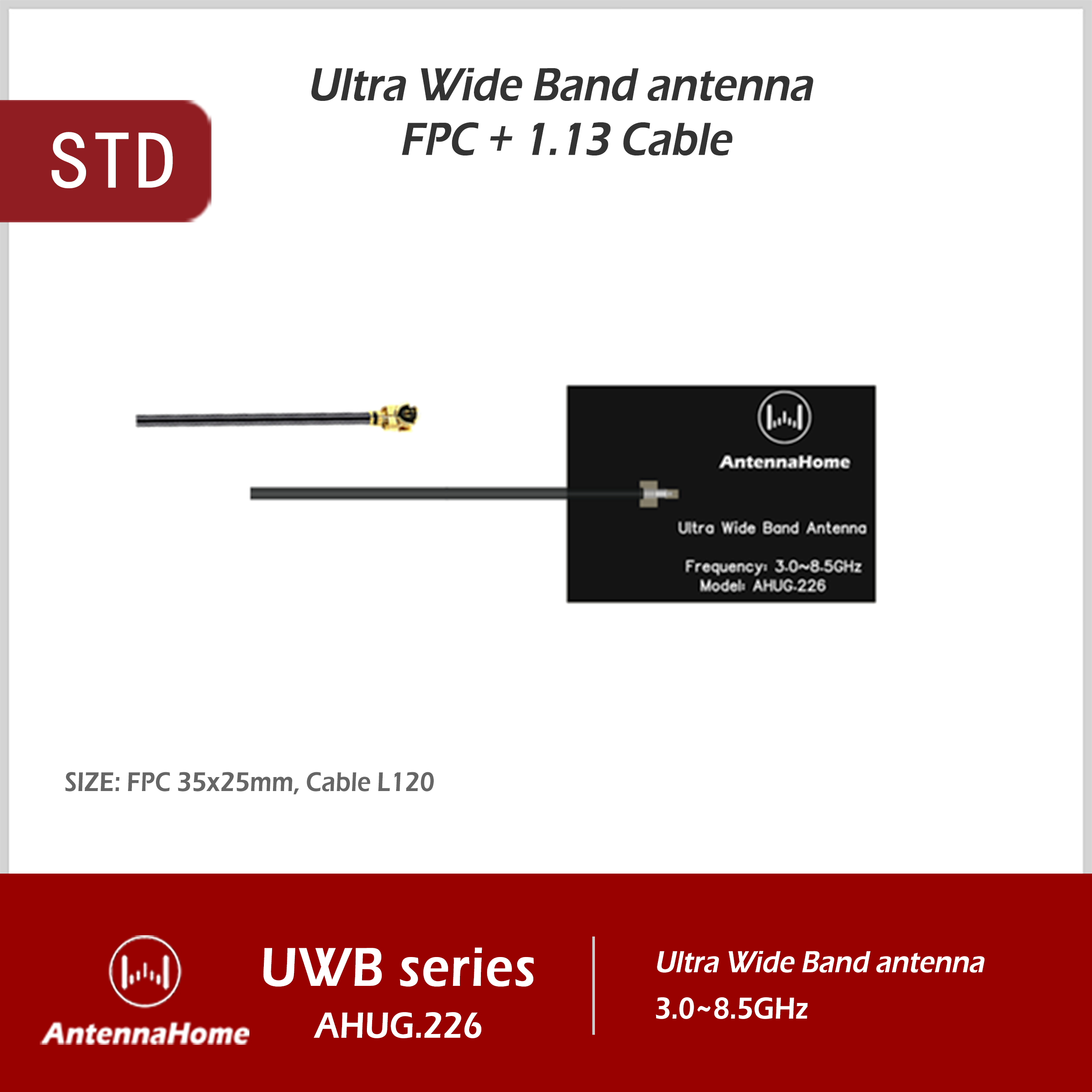 UWB FPC antenna, AHUG.226, PDOA, TDOA, Decawave, DW1000, DW3000. AHUG.226